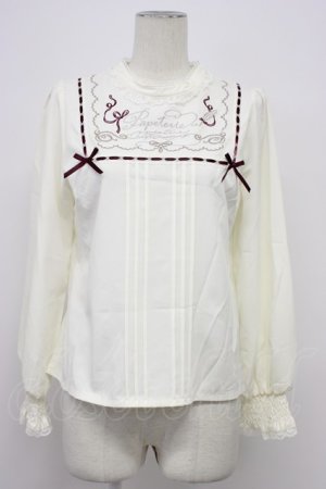 画像: axes femme POETIQUE / パペトゥリーロゴ刺繍ブラウス  アイボリーＸブラウン T-26-03-30-024-AX-BL-SA-ZH