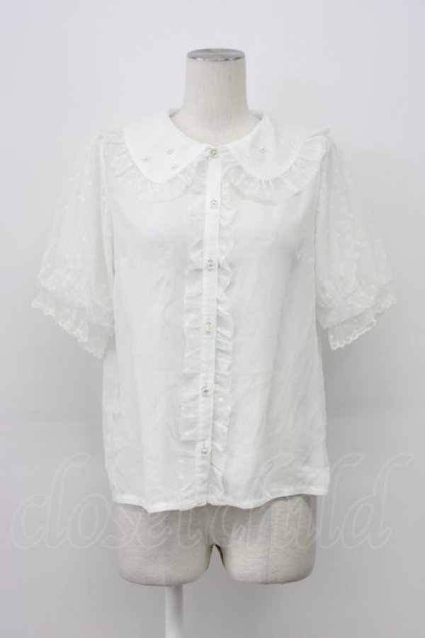 画像1: axes femme kawaii / ドットチュール半袖ブラウス  白 T-26-03-30-026-AX-BL-SA-ZT (1)