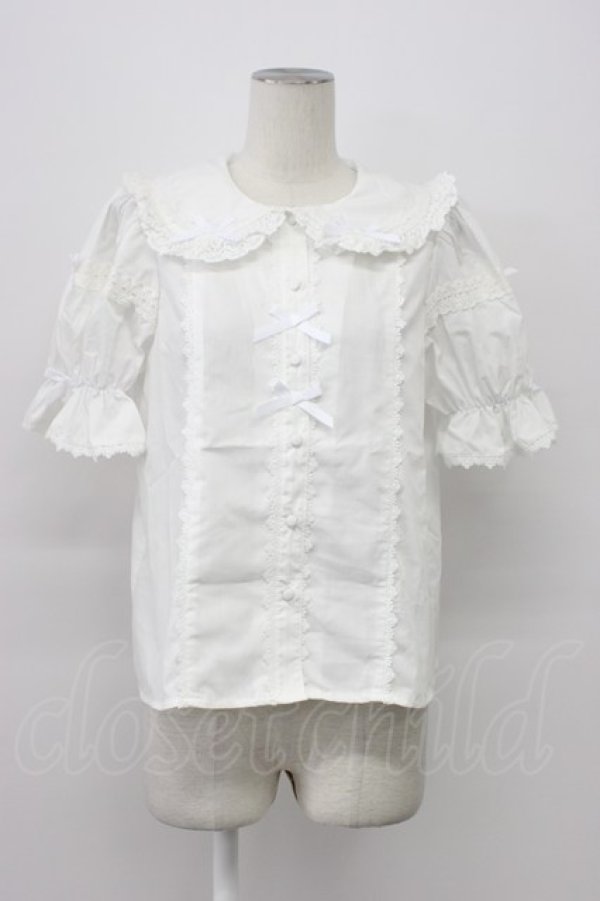画像1: Chalmiere / トーションレース丸襟半袖ブラウス  白 T-26-03-30-027-0-BL-SA-ZT (1)