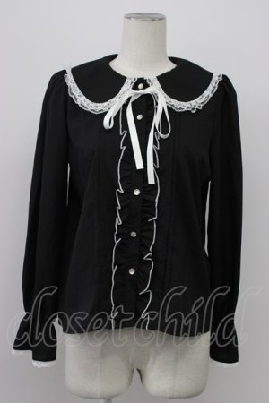 画像: majoretty / デカエリリボンタイブラウス M 黒 T-26-03-30-035-GO-BL-SA-ZT