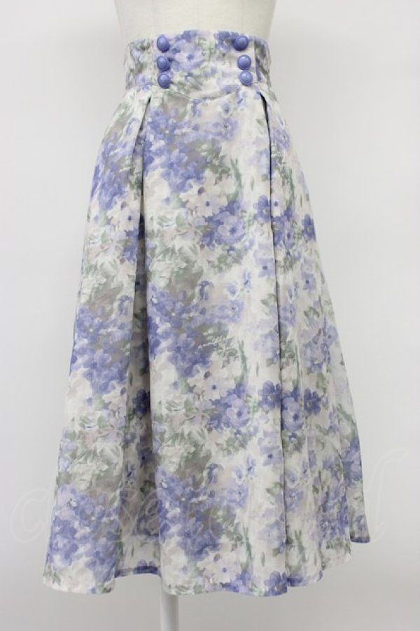 画像1: an another angelus / ダブル釦水彩フラワー柄タックスカート  light blue T-26-03-30-005-CA-SK-SA-ZT (1)