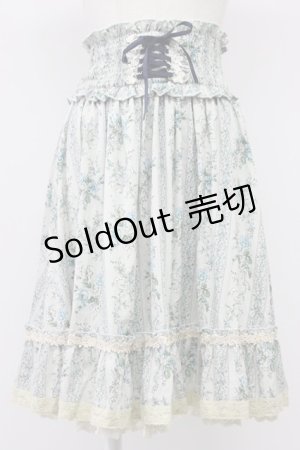 画像: axes femme / 花柄編み上げハイウエストスカート  サックス T-26-03-30-006-AX-SK-SZ-ZT