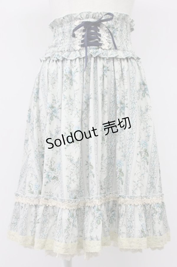 画像1: axes femme / 花柄編み上げハイウエストスカート  サックス T-26-03-30-006-AX-SK-SZ-ZT (1)