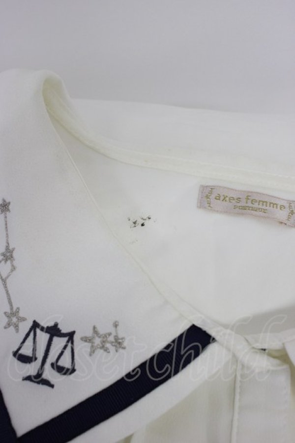 画像8: axes femme POETIQUE / 星座刺繍セーラー襟ブラウス M キナリ T-26-03-30-014-AX-BL-SA-ZH (8)
