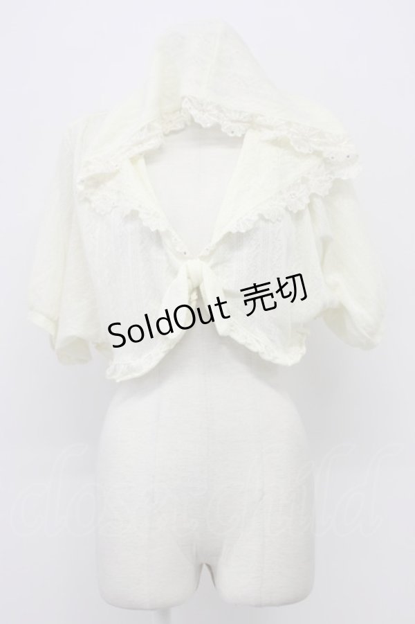 画像1: axes femme / フラワーレースフード半袖カーディガン  アイボリー T-26-03-30-016-AX-TO-SA-ZT (1)