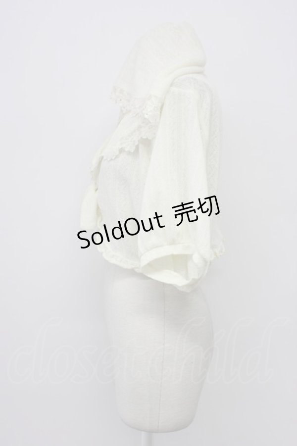 画像3: axes femme / フラワーレースフード半袖カーディガン  アイボリー T-26-03-30-016-AX-TO-SA-ZT (3)