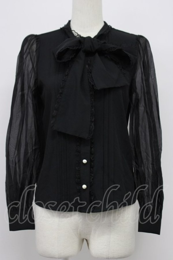 画像1: Ank Rouge / パールボタンチュール袖ブラウス  黒 T-26-03-31-001-CA-BL-SA-ZT (1)