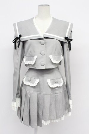 画像: Me roir / セーラージャケット&イレギュラープリーツスカパンセットアップ  グレー T-26-03-31-018-GO-TO-SA-ZT
