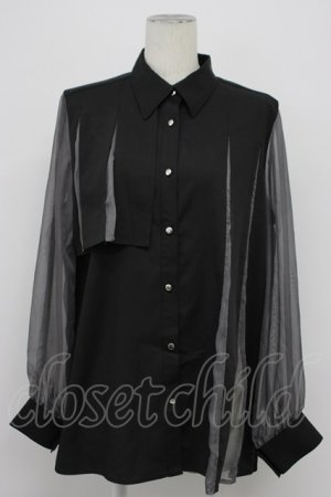 画像: HARE / シアー切替プリーツシャツ  黒Ｘグレー T-26-03-31-003-LO-BL-SA-ZT