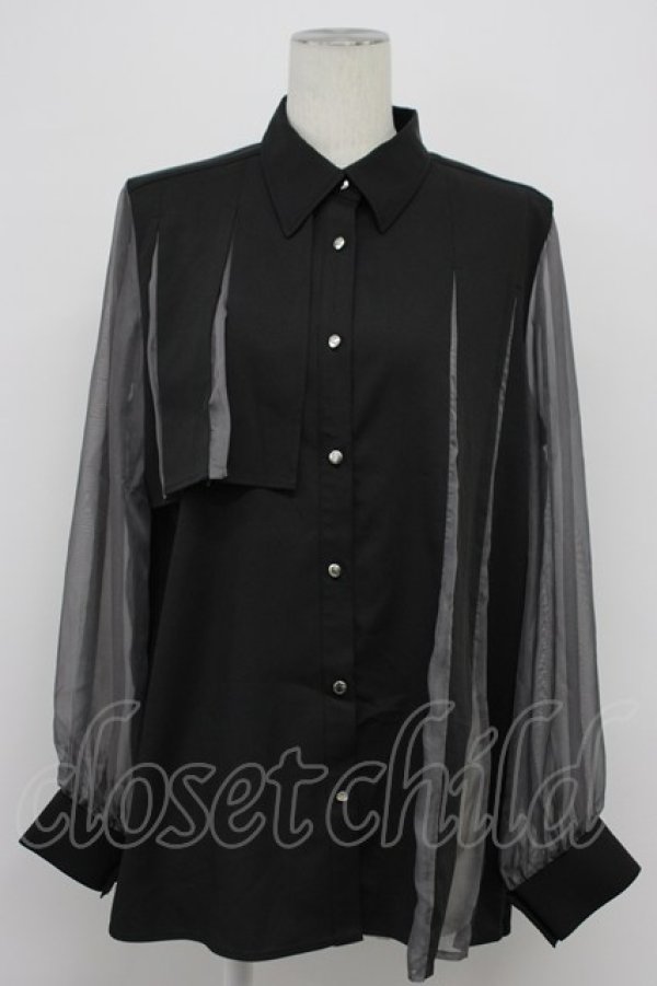 画像1: HARE / シアー切替プリーツシャツ  黒Ｘグレー T-26-03-31-003-LO-BL-SA-ZT (1)