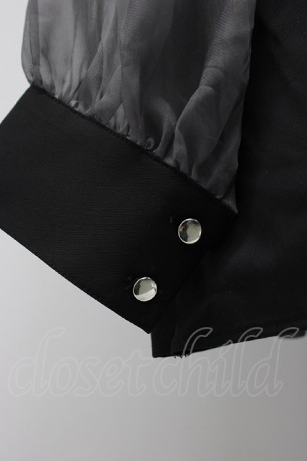 画像3: HARE / シアー切替プリーツシャツ  黒Ｘグレー T-26-03-31-003-LO-BL-SA-ZT (3)