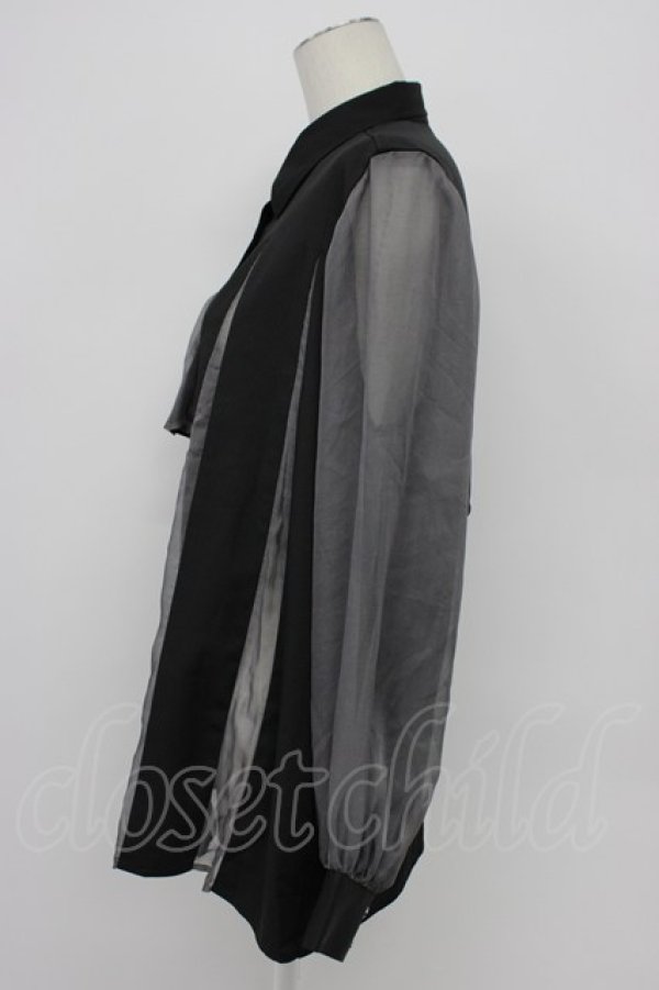 画像4: HARE / シアー切替プリーツシャツ  黒Ｘグレー T-26-03-31-003-LO-BL-SA-ZT (4)