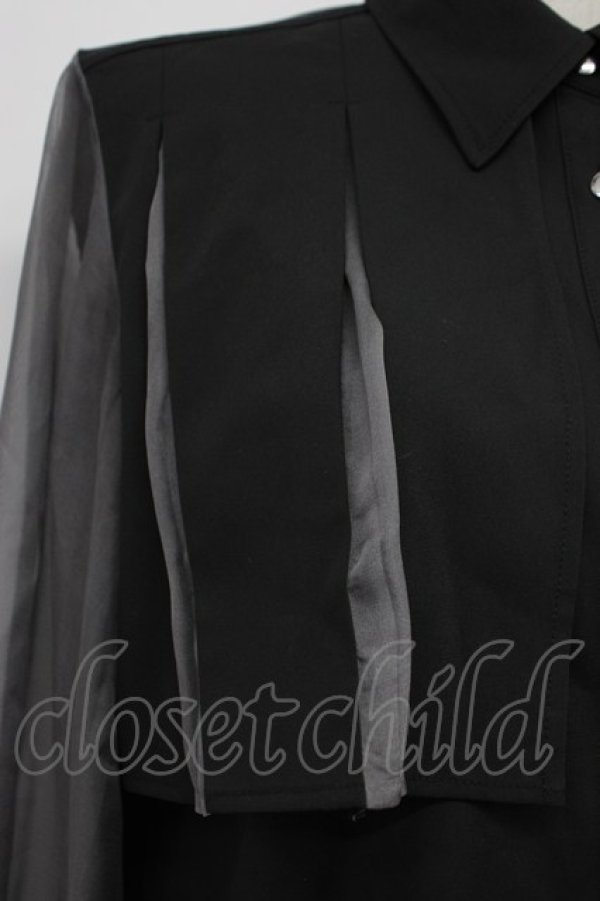 画像5: HARE / シアー切替プリーツシャツ  黒Ｘグレー T-26-03-31-003-LO-BL-SA-ZT (5)