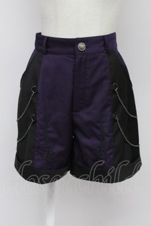 画像: NIBBLE POISON / 刺繍バイカラーショートパンツ  パープルＸ黒 T-26-03-31-038-0-PA-SA-ZT