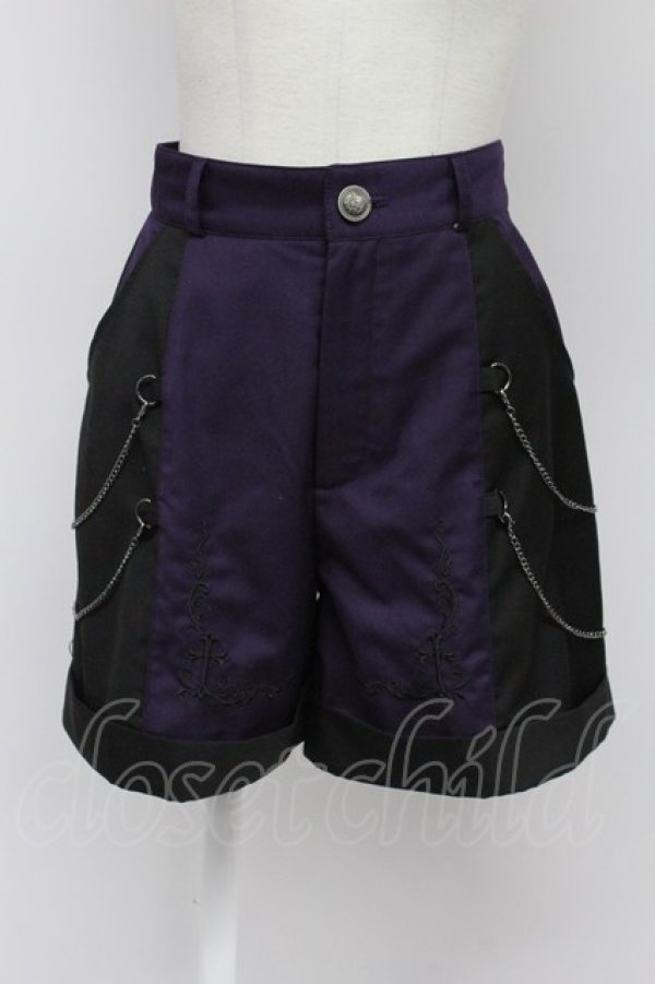 画像1: NIBBLE POISON / 刺繍バイカラーショートパンツ  パープルＸ黒 T-26-03-31-038-0-PA-SA-ZT (1)