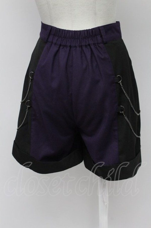 画像2: NIBBLE POISON / 刺繍バイカラーショートパンツ  パープルＸ黒 T-26-03-31-038-0-PA-SA-ZT (2)