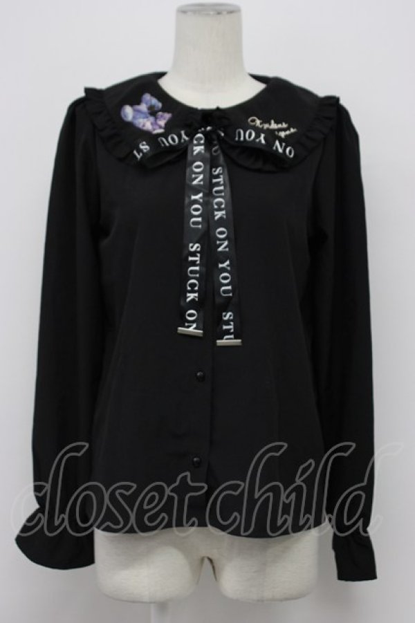 画像1: Leahmatin / クマ柄開襟シャツ  黒ｘ青 T-26-03-31-004-LO-BL-SA-ZT (1)