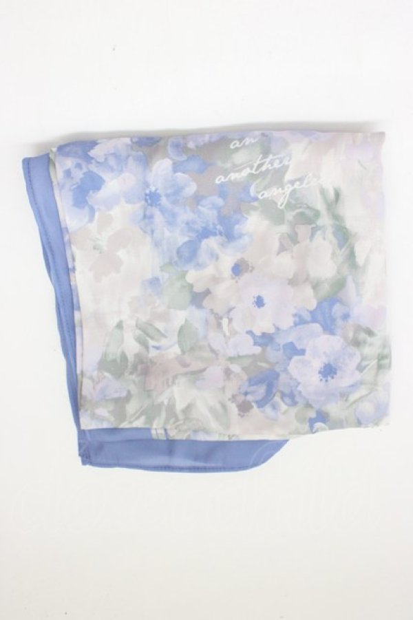 画像1: an another angelus / 水彩フラワー柄スカーフ  サックス T-26-03-31-044-CA-ZA-SA-ZT (1)