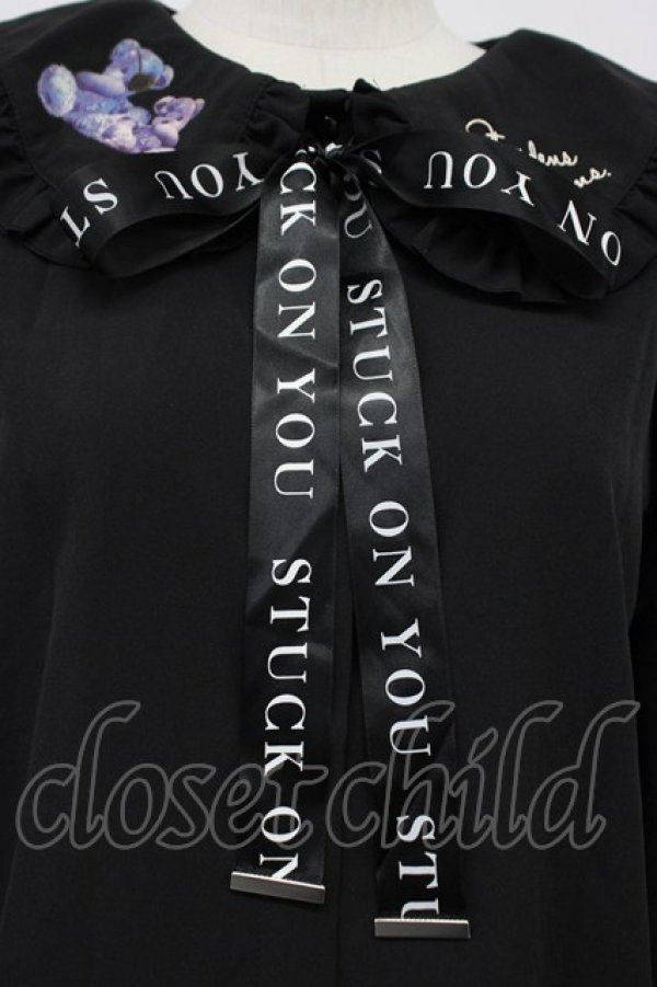 画像4: Leahmatin / クマ柄開襟シャツ  黒ｘ青 T-26-03-31-004-LO-BL-SA-ZT (4)