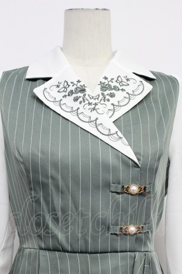 画像5: axes femme / 襟刺繍ストライプワンピース M ミント T-26-03-31-009-AX-OP-SA-ZT (5)