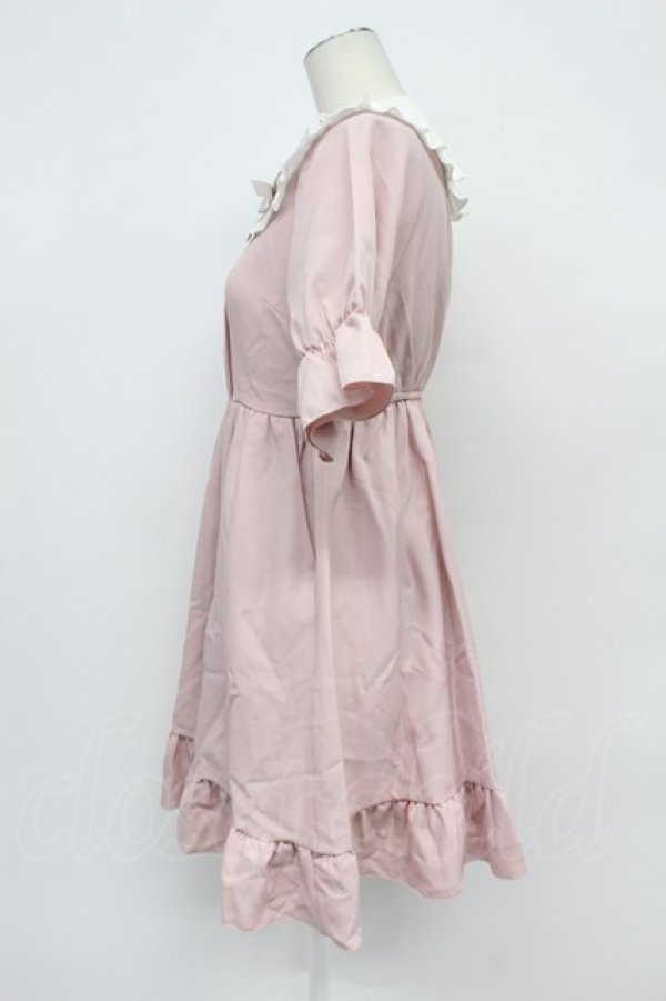 画像3: DearMyLove / シンプル丸襟リボンワンピース M ピンクＸ白 T-26-03-31-013-EL-OP-SA-ZT (3)