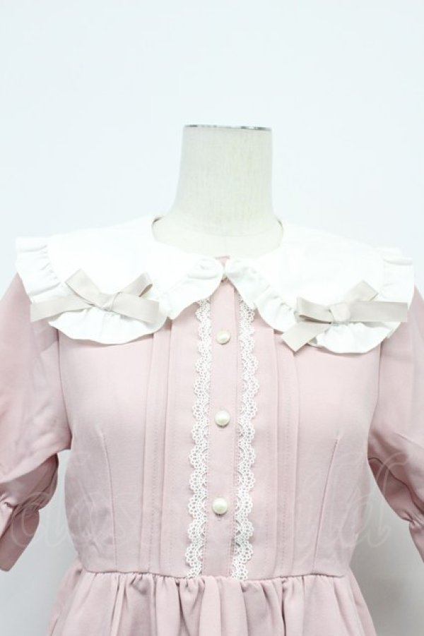 画像4: DearMyLove / シンプル丸襟リボンワンピース M ピンクＸ白 T-26-03-31-013-EL-OP-SA-ZT (4)