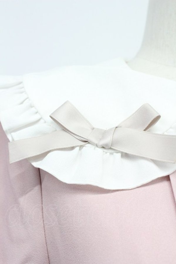 画像5: DearMyLove / シンプル丸襟リボンワンピース M ピンクＸ白 T-26-03-31-013-EL-OP-SA-ZT (5)