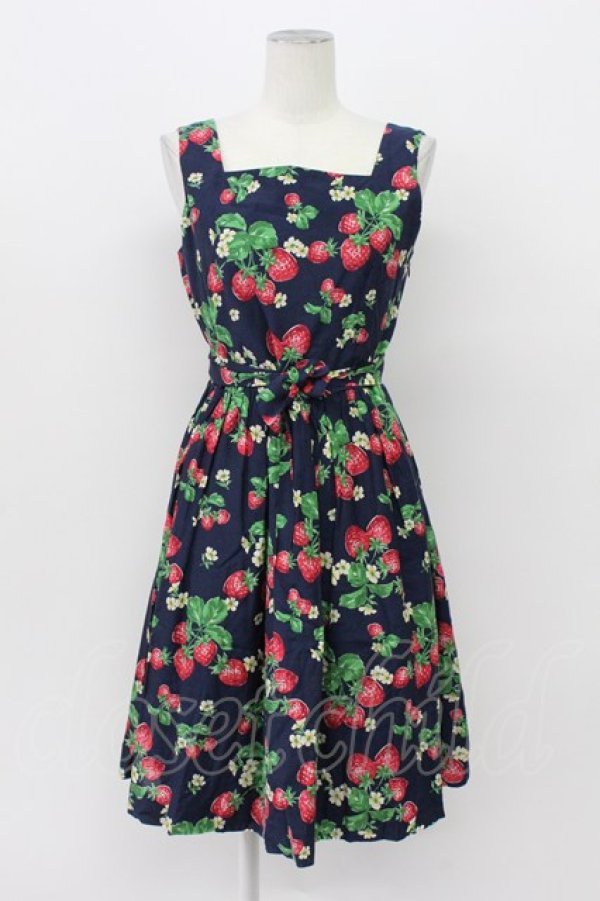 画像1: Jane Marple / ストロベリーガーデンスクエアドレス  ネイビー T-26-04-03-023-JM-OP-SA-ZT (1)