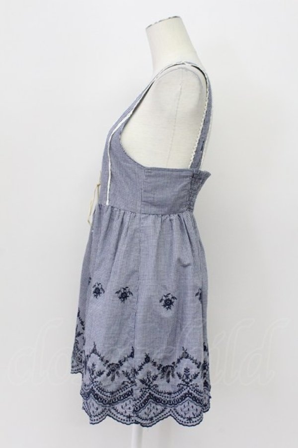 画像3: Ank Rouge / ギンガムチェック裾刺繍ミニワンピース M ネイビー T-26-04-03-028-CA-OP-SA-ZT (3)