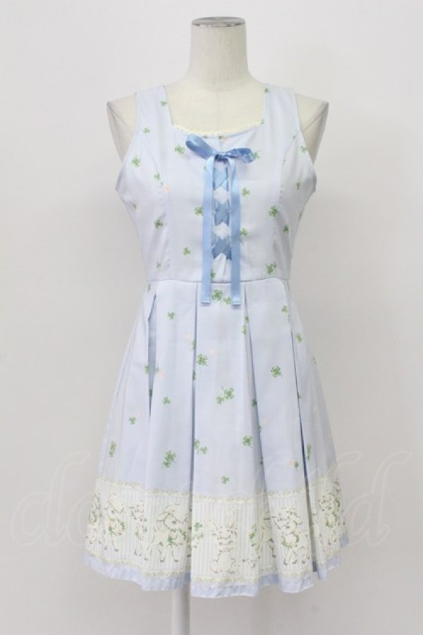 画像1: Ank Rouge / クローバー&羊柄ジャンパースカート M サックス T-26-04-03-032-CA-OP-SA-ZT (1)