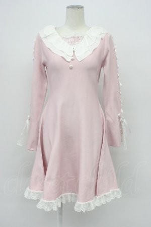 画像: mellfy memory / Precious memories flare ニットワンピース  ピンクＸ白 T-26-04-03-003-0-OP-SA-ZT