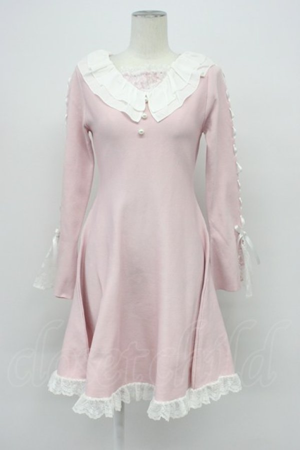 画像1: mellfy memory / Precious memories flare ニットワンピース  ピンクＸ白 T-26-04-03-003-0-OP-SA-ZT (1)