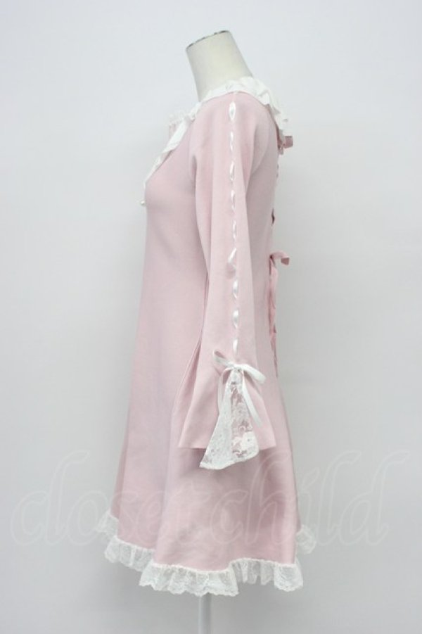 画像4: mellfy memory / Precious memories flare ニットワンピース  ピンクＸ白 T-26-04-03-003-0-OP-SA-ZT (4)