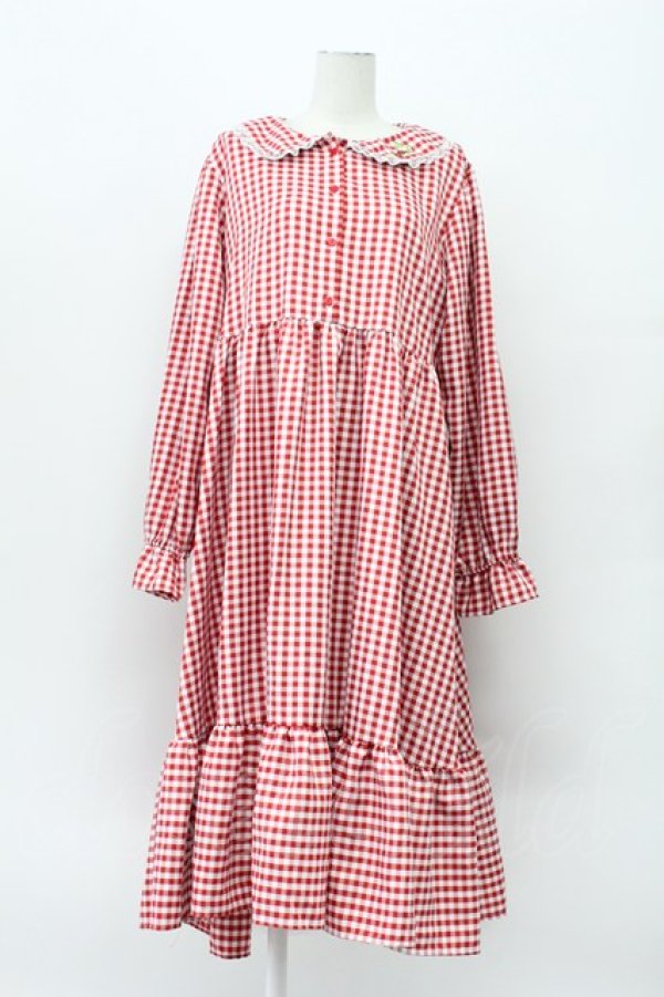 画像1: FLC / 星名桜子/ギンガムチェックワンピース 3L 赤チェック T-26-04-03-009-LO-OP-SA-ZT (1)