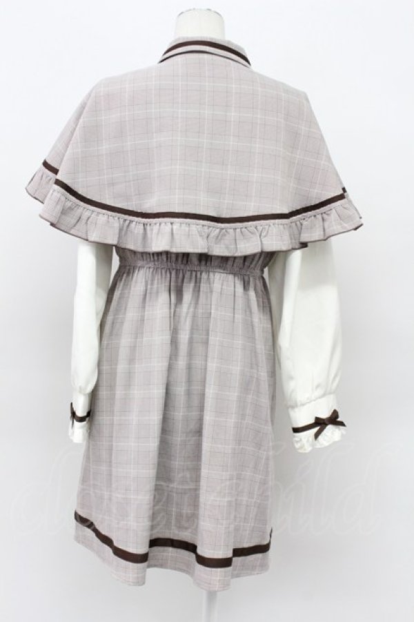 画像2: Dear My Love / フリルケープ探偵ワンピース L ブラウンＸ白 T-26-04-03-013-EL-OP-SA-ZT (2)