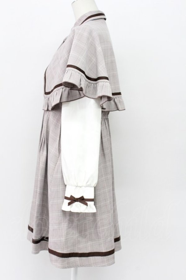 画像4: Dear My Love / フリルケープ探偵ワンピース L ブラウンＸ白 T-26-04-03-013-EL-OP-SA-ZT (4)