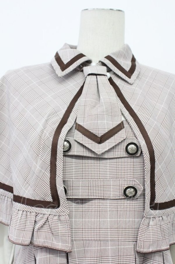 画像6: Dear My Love / フリルケープ探偵ワンピース L ブラウンＸ白 T-26-04-03-013-EL-OP-SA-ZT (6)