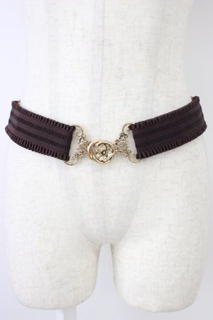 画像: axes femme / フラワーモチーフゴムベルト  ブラウンＸゴールド T-26-04-04-026-AX-ZA-SA-ZT