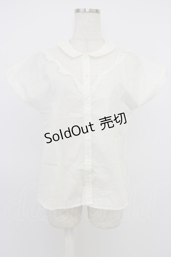 画像1: Fi.n.t / レース切替フリル半袖ブラウス  白 T-26-04-04-003-CA-BL-SA-ZT (1)
