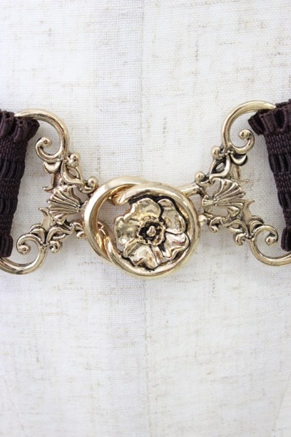 画像4: axes femme / フラワーモチーフゴムベルト  ブラウンＸゴールド T-26-04-04-026-AX-ZA-SA-ZT (4)