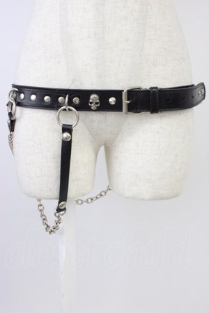 画像: SEX POT ReVeNGe / チェーン付きスタッズベルト  黒ｘシルバー T-26-04-04-027-SP-ZA-SA-ZT