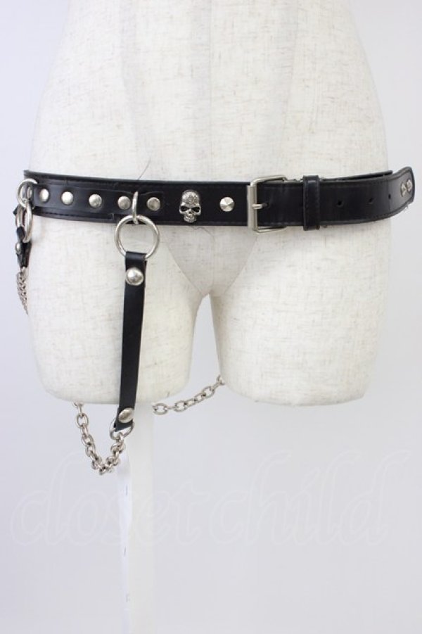 画像1: SEX POT ReVeNGe / チェーン付きスタッズベルト  黒ｘシルバー T-26-04-04-027-SP-ZA-SA-ZT (1)