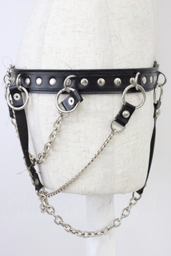 画像3: SEX POT ReVeNGe / チェーン付きスタッズベルト  黒ｘシルバー T-26-04-04-027-SP-ZA-SA-ZT (3)