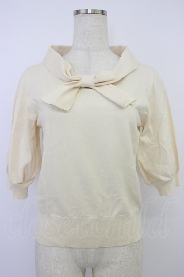 画像1: Fi.n.t / ボウタイ5分袖ニットプルオーバー  アイボリー T-26-04-04-004-CA-TO-SA-ZT (1)