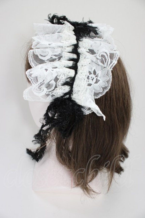 画像4: MARBLE / フリンジリボンレースヘッドドレス  白ｘ黒 T-26-04-04-040-GO-AC-SA-ZT (4)