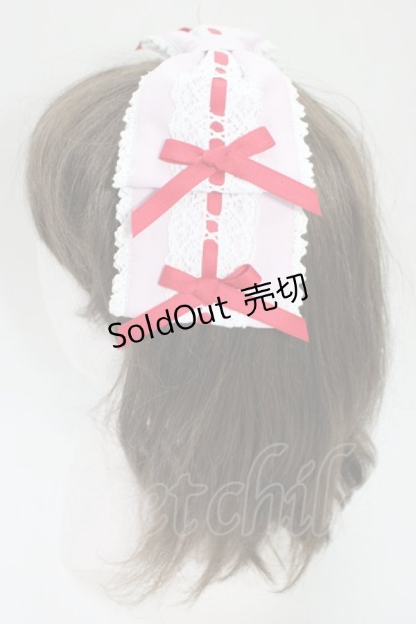 画像4: Chalmiere / 梯子レースリボン型ヘッドドレス  ピンクＸ赤 T-26-04-04-042-0-AC-SA-ZT (4)