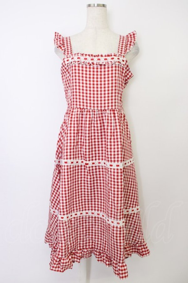画像1: Cherirulu Chocola / ギンガムチェックジャンパースカート L 赤ｘ白チェック T-26-04-04-011-GO-OP-SA-ZT (1)