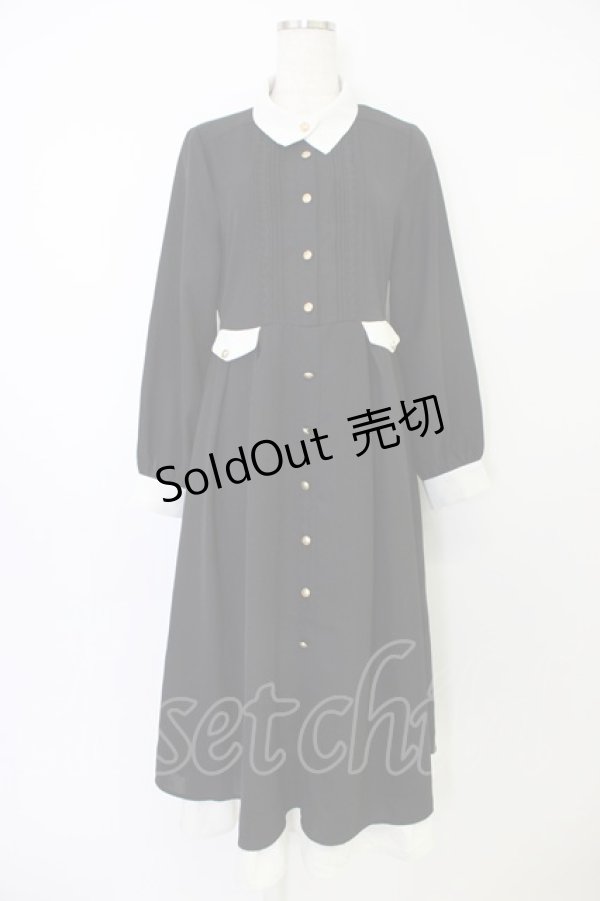 画像1: axes femme / 襟デザイン連釦バイカラーワンピース  黒Ｘ白 T-26-04-04-013-AX-OP-SA-ZT (1)