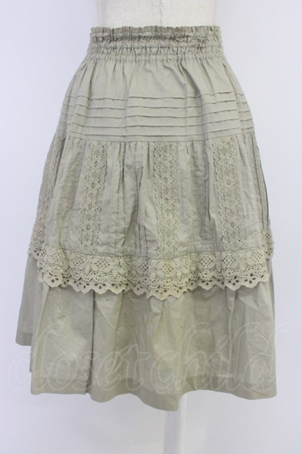 画像2: Jane Marple / レースピンタックスカート  カーキ T-26-04-10-031-JM-SK-SA-ZT (2)