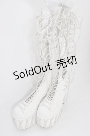 画像: CLUB EXX / 編み上げブーツ 約24CM(外側採寸) 白 T-26-04-10-045-PU-SH-SA-ZT
